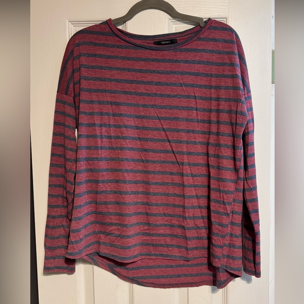 Forever 21 Burgundy and Navy Striped Top